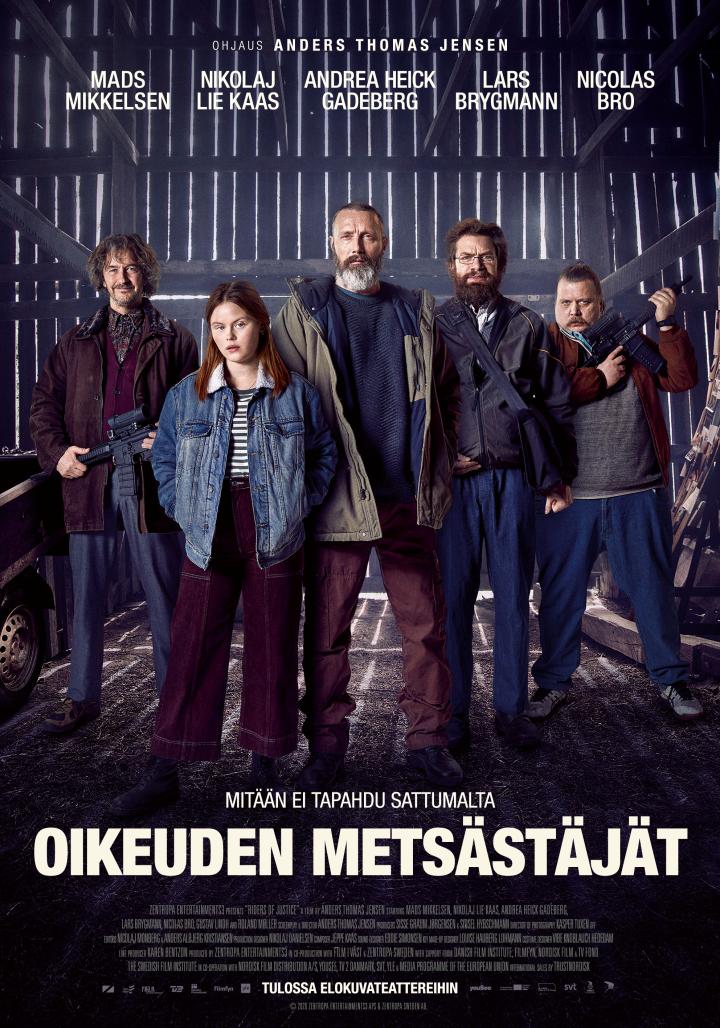 Nicolas Bro, Lars Brygmann, Nikolaj Lie Kaas, Mads Mikkelsen, and Andrea Heick Gadeberg in Riders of Justice (2020)